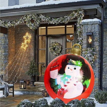 60cm Giant Inflatable Christmas Ball, PVC Decoration Ball for Outdoor, Holiday, Patio, Porch (Red Stripes).