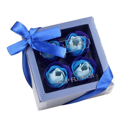 1 Box Soap Rose Flower Charming Vivid Nice-Smelling Colorfast Soap Flower Gift Box for Valentine's Day - Blue.