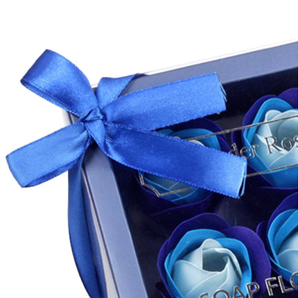 1 Box Soap Rose Flower Charming Vivid Nice-Smelling Colorfast Soap Flower Gift Box for Valentine's Day - Blue.