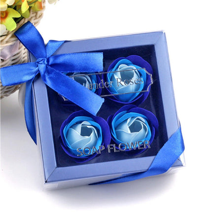 1 Box Soap Rose Flower Charming Vivid Nice-Smelling Colorfast Soap Flower Gift Box for Valentine's Day - Blue.