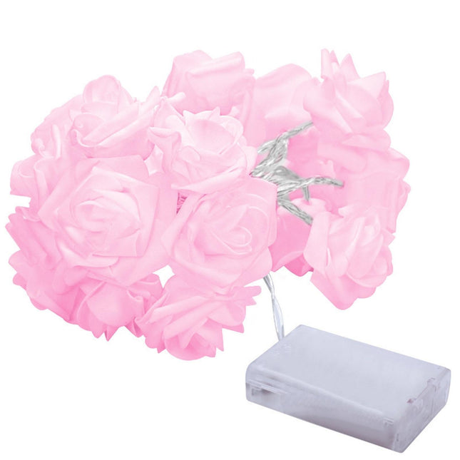 1 String Fairy Light High Brightness Realistic Battery Operated Beautiful LED Rose Flower Holiday Supplies - Pink.