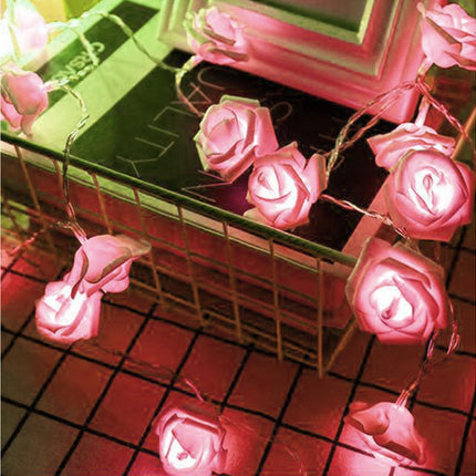 1 String Fairy Light High Brightness Realistic Battery Operated Beautiful LED Rose Flower Holiday Supplies - Pink.