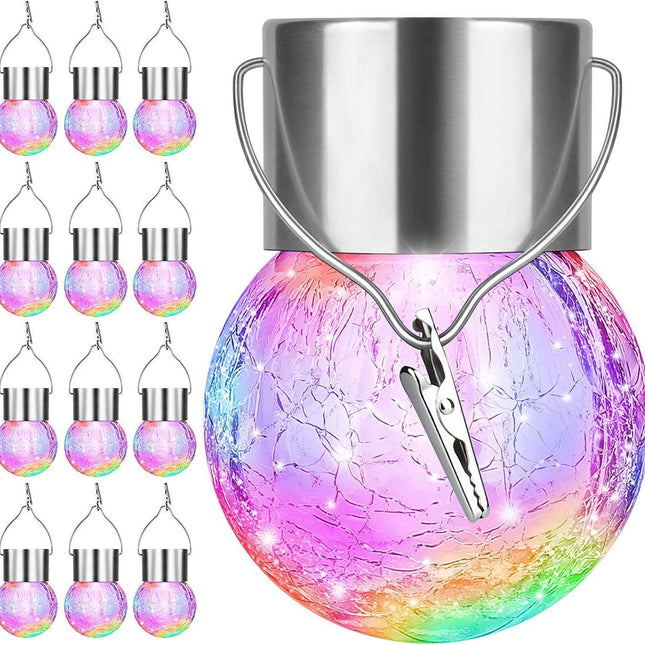 12Pack Outdoor Hanging Solar Lights - Cracked Glass Solar Lights Waterproof LED Decorative Ball Lights Tree Solar Powered -Multicolor.