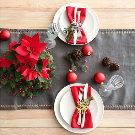 12Pcs Christmas Deer Napkin Rings Set, Glossy Elk Napkin Holder, Chic Reindeer Napkin Buckle,Xmas Dining Table Decor Supplies (Silver).