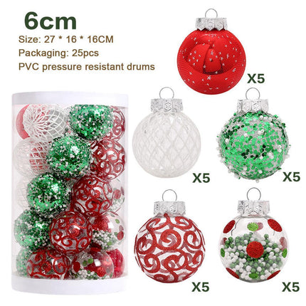 25pcs Christmas Decorations 6cm Xmas Tree Hanging Ball Xmas Tree Hanging Balls Xmas Hanging Balls Decor Decoration Christmas Decoration-Red Green White.