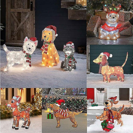 2D Christmas Dog With Led Lights Yard Decoration With Acrylic Garden Stake.