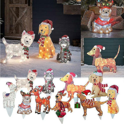 2D Christmas Dog With Led Lights Yard Decoration With Acrylic Garden Stake.