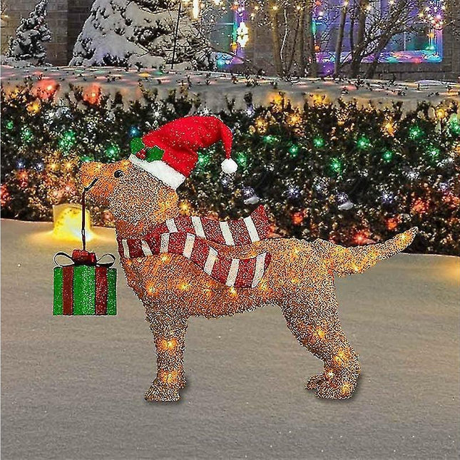 2D Christmas Dog With Led Lights Yard Decoration With Acrylic Garden Stake.