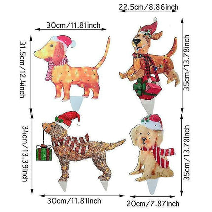 2D Christmas Dog With Led Lights Yard Decoration With Acrylic Garden Stake.