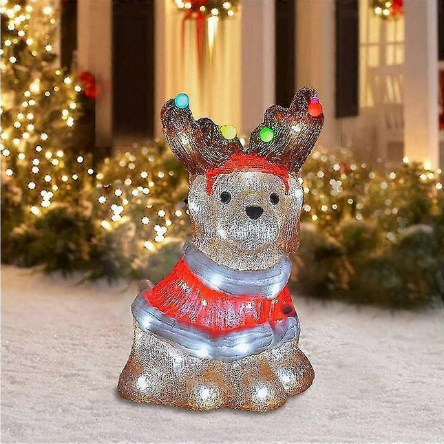 2D Christmas Dog With Led Lights Yard Decoration With Acrylic Garden Stake.