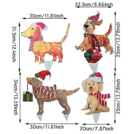 2D Christmas Dog With Led Lights Yard Decoration With Acrylic Garden Stake.