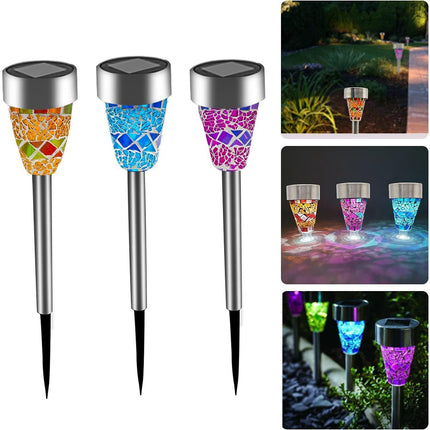 3pcs Solar Lights Outdoor Pathway Garden Cracked Stained Glasses Pathway Lights Mosaic Glass Landscape Lights Mix 3 Color LED Solar Waterproof Lights.