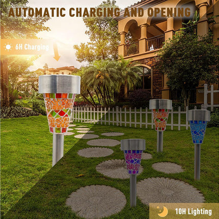3pcs Solar Lights Outdoor Pathway Garden Cracked Stained Glasses Pathway Lights Mosaic Glass Landscape Lights Mix 3 Color LED Solar Waterproof Lights.