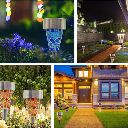 3pcs Solar Lights Outdoor Pathway Garden Cracked Stained Glasses Pathway Lights Mosaic Glass Landscape Lights Mix 3 Color LED Solar Waterproof Lights.