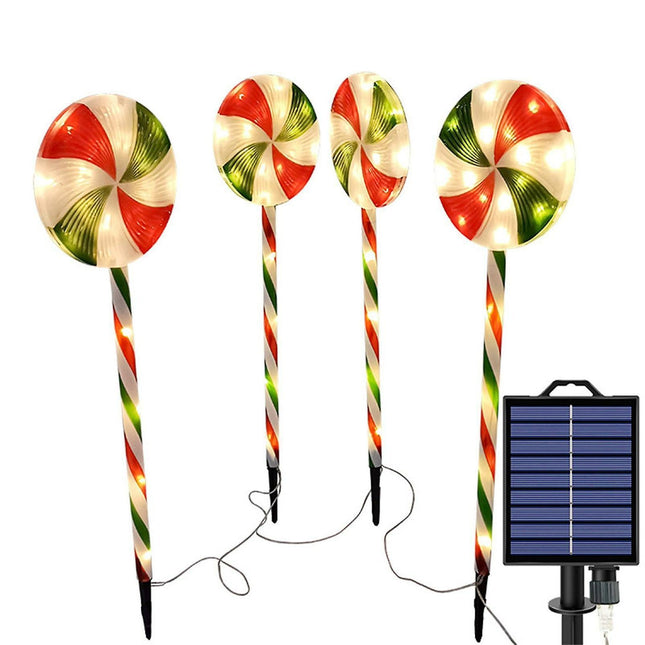 4 Packs Solar Lollipops Cane Light Candy Cane Walkside Lights With 8 Modes 39.5*20*8cm.