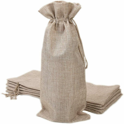 6 Burlap Bags with Drawstring, Rustic Gift Bag Bulk Pack for Mugs, Mason Jars, Wedding Party Favors, Grocery, Gift and Treat Pouches.