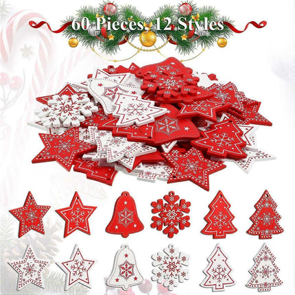 60 Pcs Christmas Wood Hanging Ornaments Wood Slices Christmas Tree Decoration for Party Christmas Tree Decoration.
