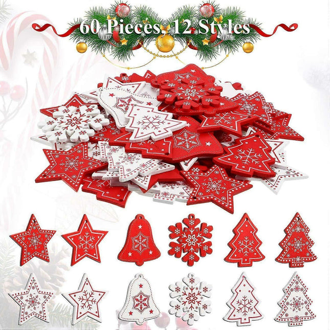 60 Pcs Christmas Wood Hanging Ornaments Wood Slices Christmas Tree Decoration for Party Christmas Tree Decoration.