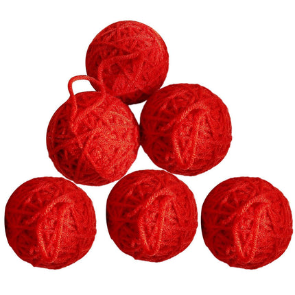 6Pcs Christmas Ball Ornament Handmade Soft Texture Decorate Foam Floral Bouquet Wool Winding Ball for Christmas - Red.