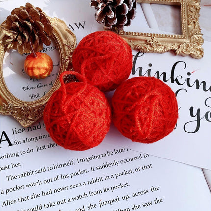 6Pcs Christmas Ball Ornament Handmade Soft Texture Decorate Foam Floral Bouquet Wool Winding Ball for Christmas - Red.