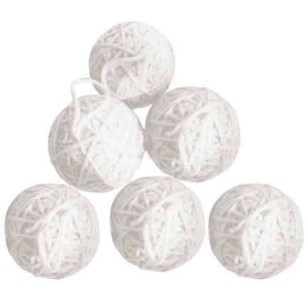 6Pcs Christmas Ball Ornament Handmade Soft Texture Decorate Foam Floral Bouquet Wool Winding Ball for Christmas - White.