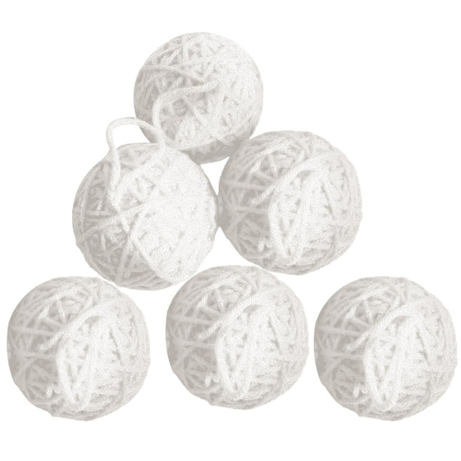 6Pcs Christmas Ball Ornament Handmade Soft Texture Decorate Foam Floral Bouquet Wool Winding Ball for Christmas - White.