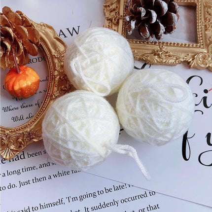 6Pcs Christmas Ball Ornament Handmade Soft Texture Decorate Foam Floral Bouquet Wool Winding Ball for Christmas - White.