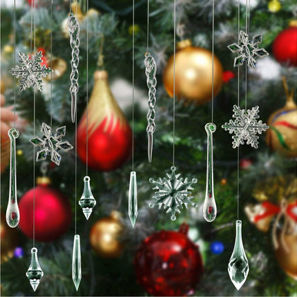85 Pcs Christmas Decoration Acrylic Snowflake Icicles Christmas Tree Icicle Snowflake With Crystal Line Ornaments Set For Christmas Party Decorations.