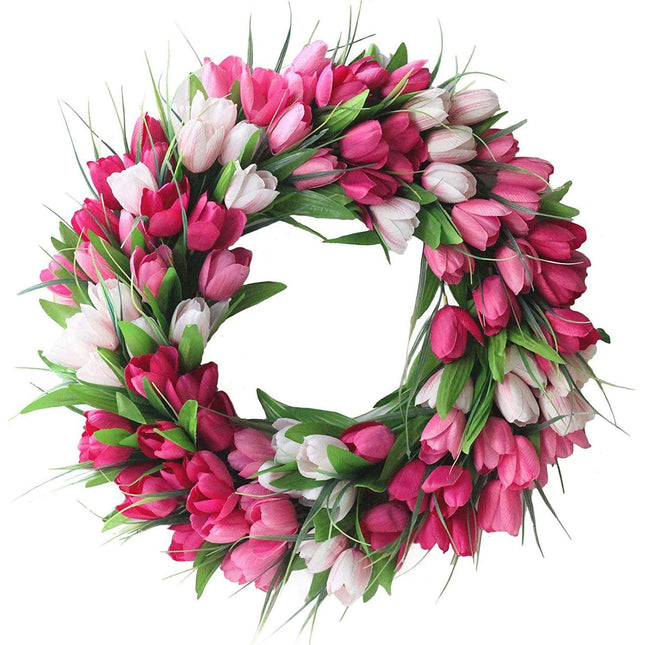 Artificial Tulip Flower Wreaths for Front Door Farmhouse Pink Wreath Spring Flower Branch Door Wreath for Outdoor Indoor Wall.