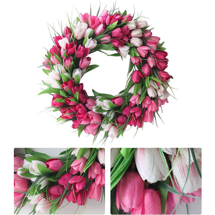 Artificial Tulip Flower Wreaths for Front Door Farmhouse Pink Wreath Spring Flower Branch Door Wreath for Outdoor Indoor Wall.