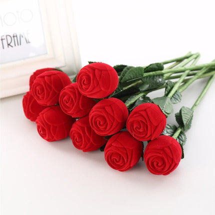 Beautiful Rose Shape Ring Box Romantic Decorative Fabric Ring Display Case Wedding Supplies - Red.