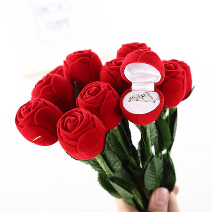 Beautiful Rose Shape Ring Box Romantic Decorative Fabric Ring Display Case Wedding Supplies - Red.