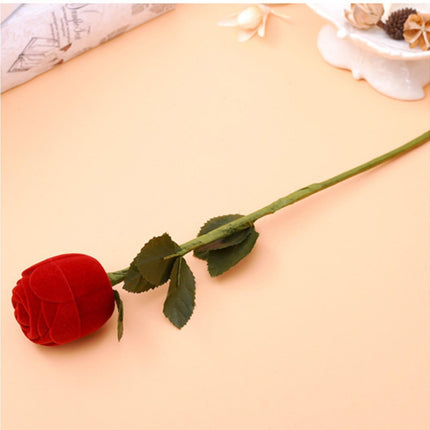 Beautiful Rose Shape Ring Box Romantic Decorative Fabric Ring Display Case Wedding Supplies - Red.