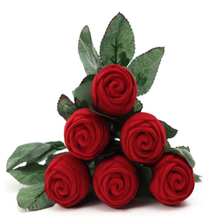 Beautiful Rose Shape Ring Box Romantic Decorative Fabric Ring Display Case Wedding Supplies - Red.
