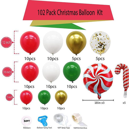 Christmas Balloons Garland Arch Kit - Red Green Gold Confetti Candy Balloons for Xmas Party Decor Variant Size Value 102pcs.