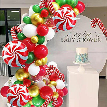 Christmas Balloons Garland Arch Kit - Red Green Gold Confetti Candy Balloons for Xmas Party Decor Variant Size Value 102pcs.
