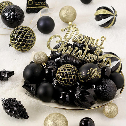 Christmas Balls Ornaments 65PCS Shatterproof Festive Wedding Hanging Ornaments Christmas Tree Decoration,Black gold.
