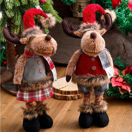 Christmas elk standing plush doll Christmas decorations plush toy ornaments decoration holiday party-grey.