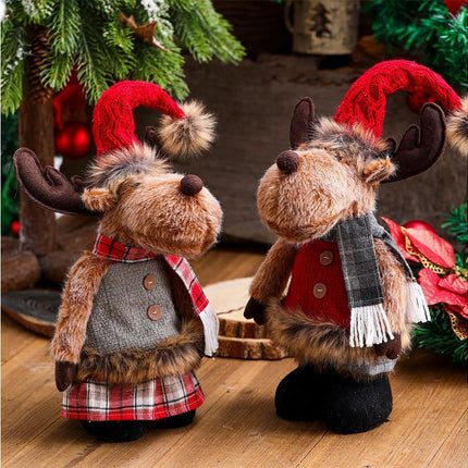 Christmas elk standing plush doll Christmas decorations plush toy ornaments decoration holiday party-grey.
