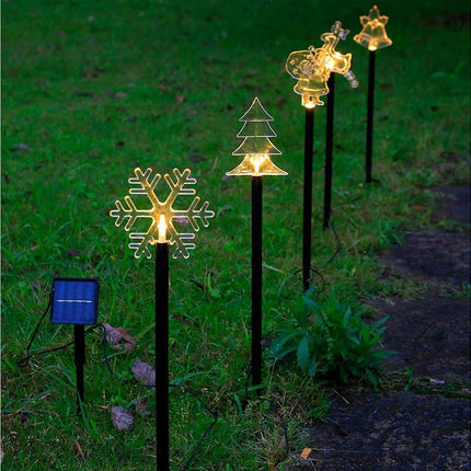 Christmas Garden Stake Lights 5x Solar Snowflake Star Christmas Tree Led Xmas Light Pathway Outdoor Christmas Combination.