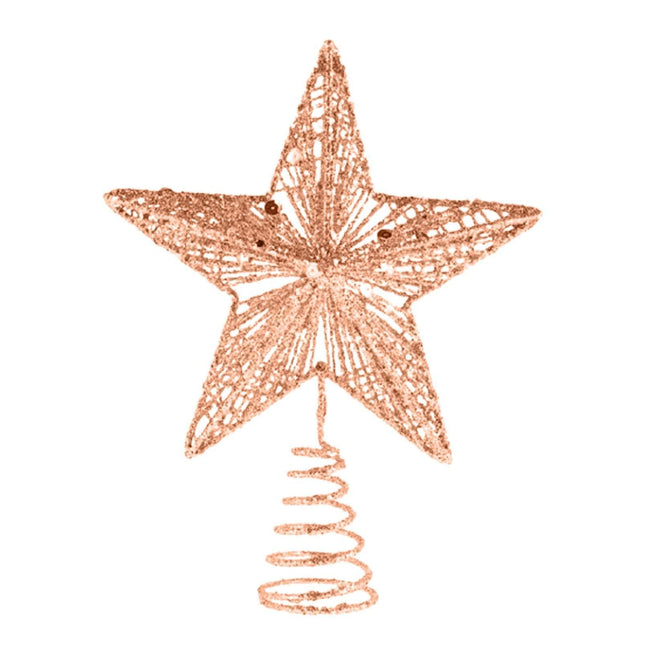 Christmas Ornament Eye-catching Shiny Surface Wrought Iron Rustic Christmas Tree Star Topper Ornament for Home-Rose Gold.