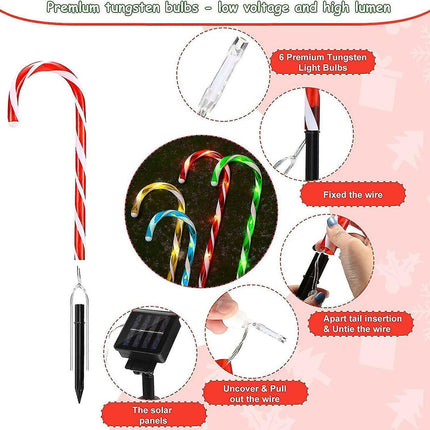 Christmas Solar Candy Cane Lights Candy Cane Pathway Markers Lights Set Of Xmas Led Yard Lawn Indoor Outdoor Decoration Lights For House Path Walkway.