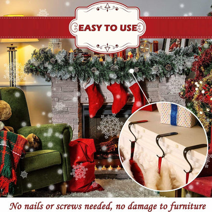 Christmas Stocking Holders Metal Fireplace Stocking Hook Garland Mantle Hook For Christmas Decoration (4 Pack).