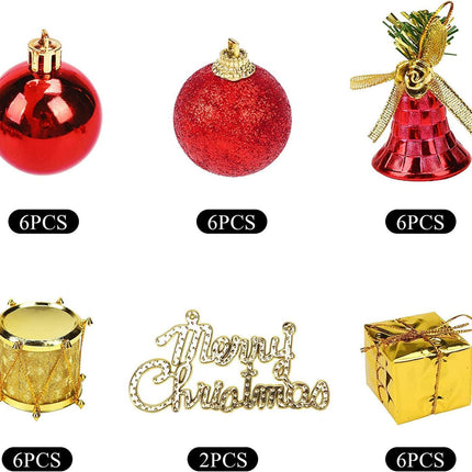 Christmas Tree Ornaments Set, 32PCS Mini Christmas Red and Gold Ball Ornaments Decoration for Christmas Trees.