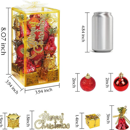 Christmas Tree Ornaments Set, 32PCS Mini Christmas Red and Gold Ball Ornaments Decoration for Christmas Trees.