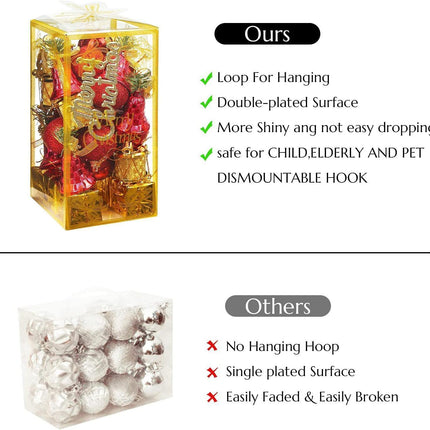 Christmas Tree Ornaments Set, 32PCS Mini Christmas Red and Gold Ball Ornaments Decoration for Christmas Trees.
