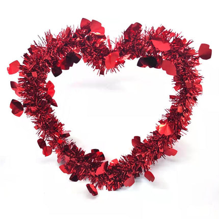 Door Hanging Wreath Romantic Heart Shape Tinsel Anti-fade Valentines Day Wreath Ornament Photography Props - Red.