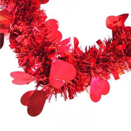Door Hanging Wreath Romantic Heart Shape Tinsel Anti-fade Valentines Day Wreath Ornament Photography Props - Red.