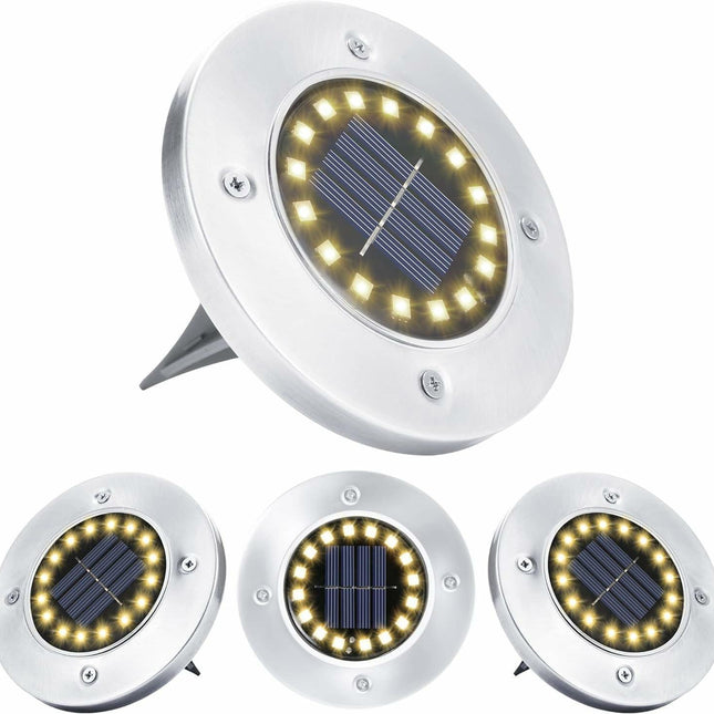 Outdoor Solar Buried Lights, 16 Led Warm White Waterproof Stainless Steel Spotlights For Patio, Yard Garden Path, Garage Walkway Decoration.