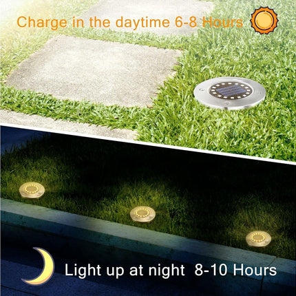 Outdoor Solar Buried Lights, 16 Led Warm White Waterproof Stainless Steel Spotlights For Patio, Yard Garden Path, Garage Walkway Decoration.